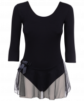 Купальник гимнастический AA-181, рукав 3/4, юбка сетка, хлопок, черный (36-42)