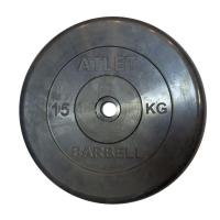 Диск обрезиненный Barbell MB-AtletB26-15, чёрного цвета, d=26 мм, 15 кг