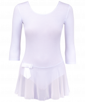 Купальник гимнастический AA-181, рукав 3/4, юбка сетка, хлопок, белый (28-34)