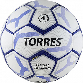 Мяч футзальный  "TORRES Futsal Training" арт.F30644, р.4, 32 панели. PU, 4 подкл. слоя, бело-фиолет-черн