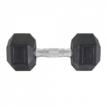 Гантель "TORRES 10 кг" арт.PL51910, металл в резиновой оболочке, форма шестигранник, черный