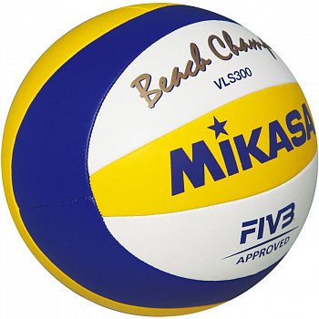 Мяч волейбольный пляжный  "MIKASA VLS300", р.5, FIVB Approved, синт.кожа микрофибра, маш.с,бел-син-жел