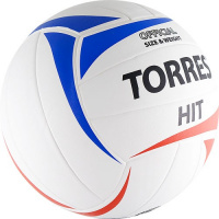 Мяч волейбольный  "TORRES Hit" арт.V30055, р.5, синт.кожа (ПУ), клееный, бут.кам, бело-красно-синий