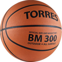 Мяч баскетбольный  "TORRES BM300" арт.B00017, р.7, резина, нейлон. корд, бут. камера, темнооранж-черн