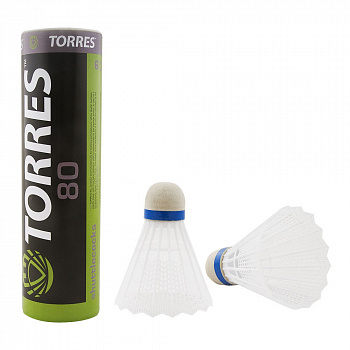 Воланы для бадминтона TORRES 80 (ПВХ), арт.BD-107, уп.6шт.белый, сред.скор.