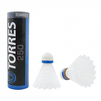 Воланы для бадминтона TORRES 250 (нейлон/пробка), арт. BD-109, уп.6шт.белый, сред.скор.