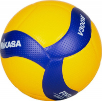 Мяч волейбольный  "MIKASA V300W", р.5, FIVB Appr, 18 пан, синт.кожа (микрофиб), клееный, бут.кам, желто-синий