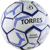 Мяч футзальный  "TORRES Futsal Training" арт.F30644, р.4, 32 панели. PU, 4 подкл. слоя, бело-фиолет-черн