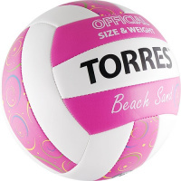 Мяч волейбольный пляжный  "TORRES Beach Sand Pink" арт.V30085B, р.5, синт.кожа (ТПУ),маш.сш,бут.кам,бел-роз