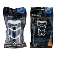 Щитки "TORRES Training"  арт.FS1505L-BU,р.L, без голеностопа, две заст. на лип, черно-бело-синий