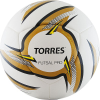 Мяч футзальный  "TORRES Futsal Pro", арт.F31924, р.4, 10 пан. PU, 4 подкл. сл, гибрид. сш. бело-зол-чер