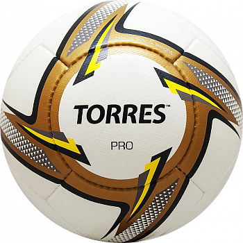 Мяч футбольный  "TORRES Pro" арт.F31815, р.5, 14 панел. PU, 4 подкл. слоя, ручная сшивка, бело-золот-черн