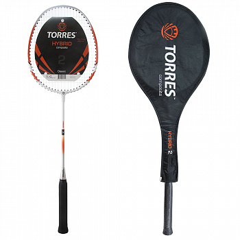 Ракетка бадминтона  TORRES Hybrid2,арт.BD-503, для начинающ.,стал. стерж, алюм. обод, со струнами, оранжев