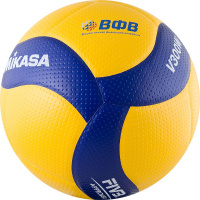Мяч волейбольный  "MIKASA V300W", р.5, FIVB Appr, 18 пан, синт.кожа (микрофиб), клееный, бут.кам, желто-синий