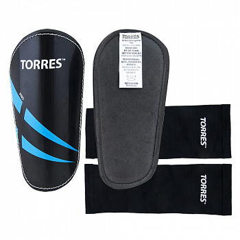 Щитки "TORRES Pro" арт.FS1608L, р.L, без голеностопа, без заст., эласт.чулок, черно-сине-белый