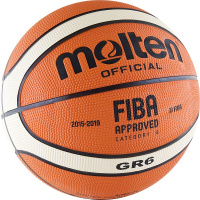 Мяч баскетбольный  "MOLTEN BGR6-OI" р.6, FIBA Appr Level III, 12панелей, резина, бут.кам,нейл.корд,ор-беж-чер