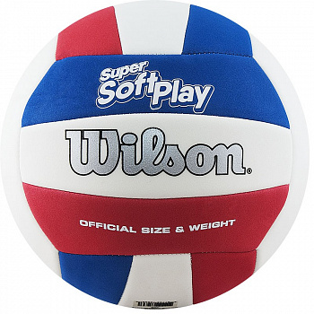 Мяч волейбольный  "Wilson Super Soft Play" арт. WTH90219XB, р.5, 18 пан, синт.кожа TPE, маш.сш, бел-син-красн