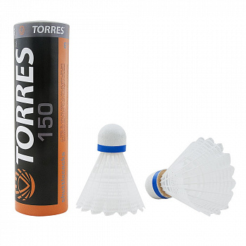 Воланы для бадминтона TORRES 150 (нейлон), арт. BD-108, уп.6шт.белый, сред.скор.