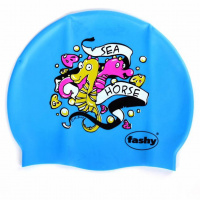 Шапочка для плавания детская  "FASHY Silicone Cap Printed", арт.3047-00-75,силикон, "морской конек",голубой