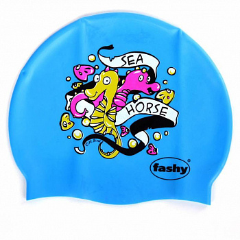 Шапочка для плавания детская  "FASHY Silicone Cap Printed", арт.3047-00-75,силикон, "морской конек",голубой