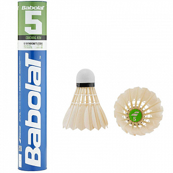 Воланы для бадминтона BABOLAT 5 (перо/пробка),арт.551019, уп.12шт., бел., сред. скор.