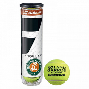 Мяч теннисный BABOLAT French Open All Court,арт.502036, уп.4шт,одобр.ITF, сукно, нат.резина, желт
