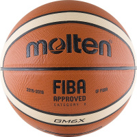 Мяч баскетбольный  "MOLTEN BGM6X" р.6, FIBA Appr,12 пан, синт.кожа (ПУ),бут.кам,нейл.корд,кор-жел-чер