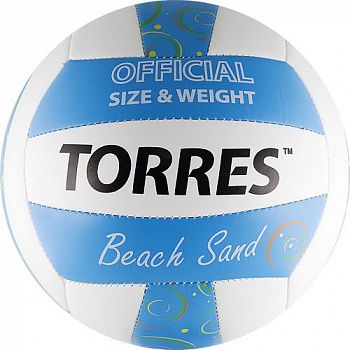 Мяч волейбольный пляжный  "TORRES Beach Sand Blue" арт.V30095B, р.5, синт.кожа (ТПУ),маш.сш,бут.к,бел-голуб