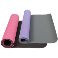 Эко-мат для йоги AeroFit FT-YGM-TPE-6-V-P, с отверстиями для хранения, серо-голубой