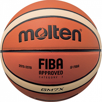 Мяч баскетбольный  "MOLTEN BGM7X" р.7, FIBA Appr,12 пан, синт.кожа (ПУ),бут.кам,нейл.корд,кор-жел-чер