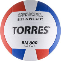 Мяч волейбольный  "TORRES BM800" арт.V30025, р.5, синт. кожа (ПУ), клееный, бут. кам., бел-син-крас