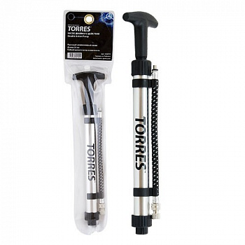 Насос "TORRES" двойного действия, арт.SS5019, 20 см., алюминий, гибкий шланг, игла (5 мм), серебр.