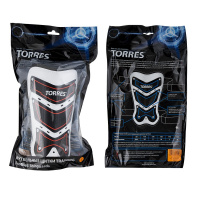 Щитки "TORRES Training" арт.  FS1505S-RD, р. S, без голеностопа, две заст. на лип, черно-бело-красн