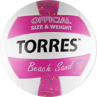 Мяч волейбольный пляжный  "TORRES Beach Sand Pink" арт.V30085B, р.5, синт.кожа (ТПУ),маш.сш,бут.кам,бел-роз