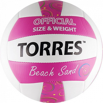 Мяч волейбольный пляжный  "TORRES Beach Sand Pink" арт.V30085B, р.5, синт.кожа (ТПУ),маш.сш,бут.кам,бел-роз