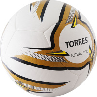 Мяч футзальный  "TORRES Futsal Pro", арт.F31924, р.4, 10 пан. PU, 4 подкл. сл, гибрид. сш. бело-зол-чер